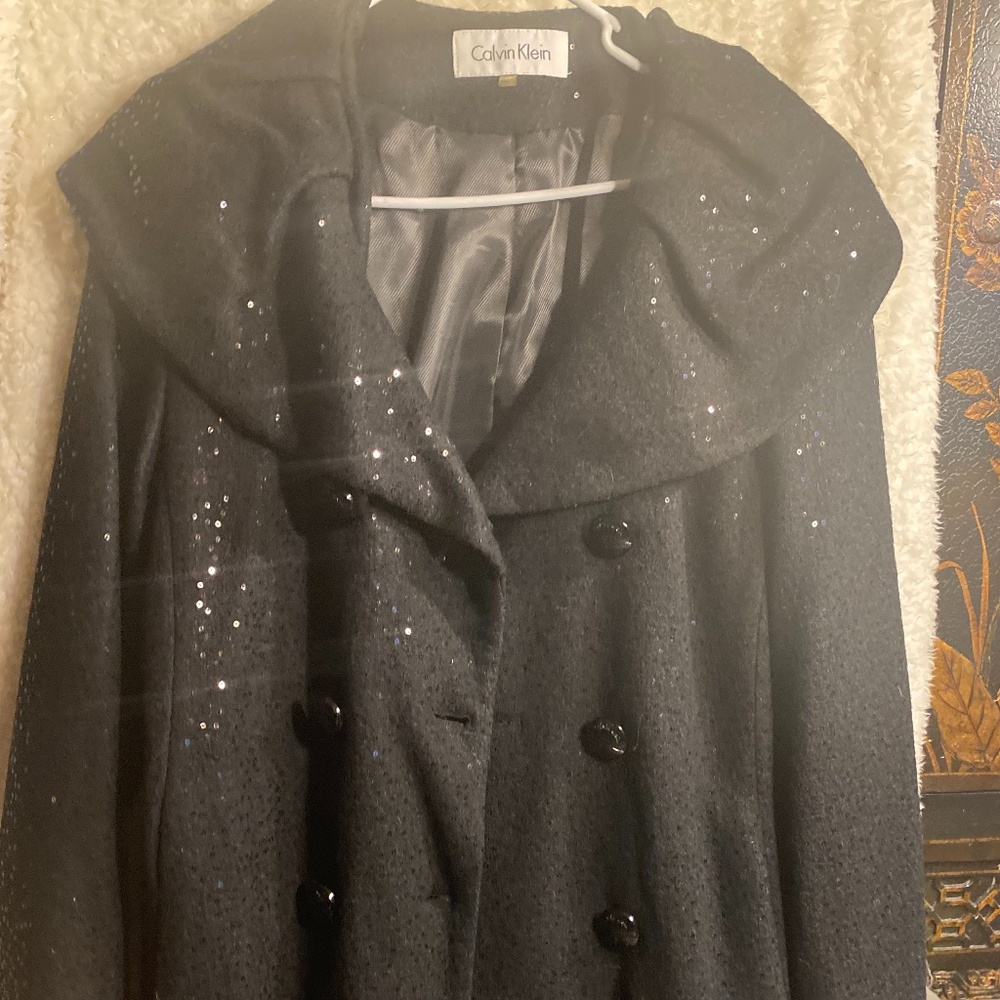 Calvin Klein Black Sequined Coat